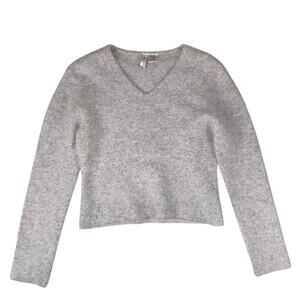 Vintage Twiggy V-Neck Sweater Womens L Gray Angora Rabbit Lamb Wool Blend